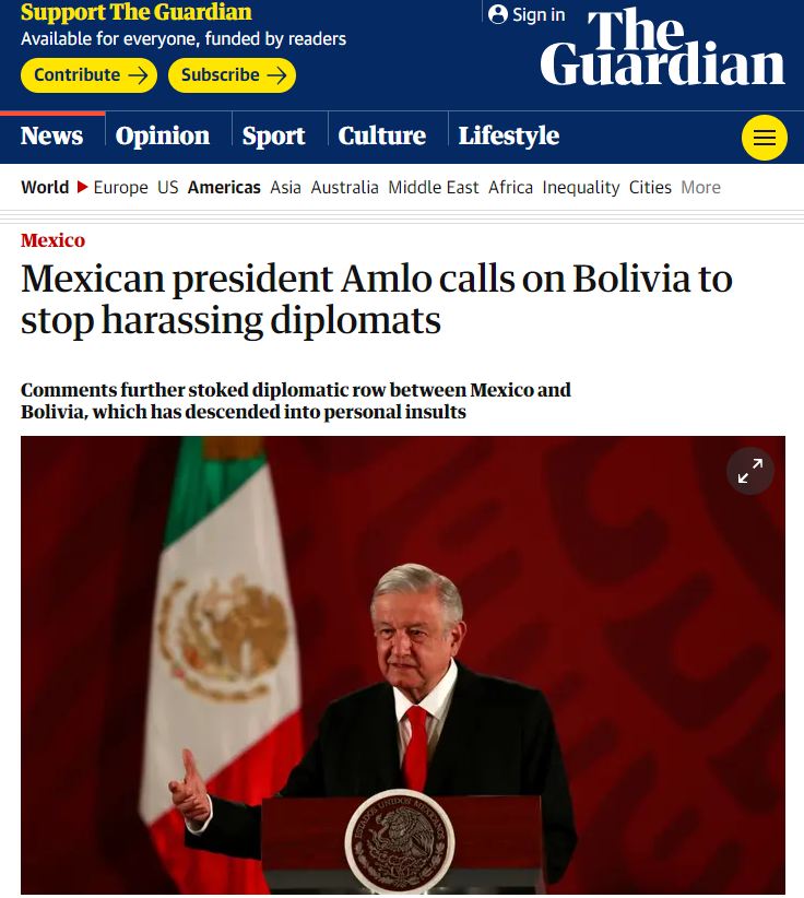 "Mexican president Amlo calls on Bolivia to stop harassing diplomats."